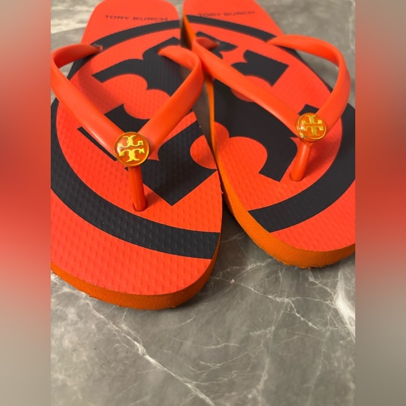 Tory Burch orange and navy sandals sz 9 - Picture 3 of 7